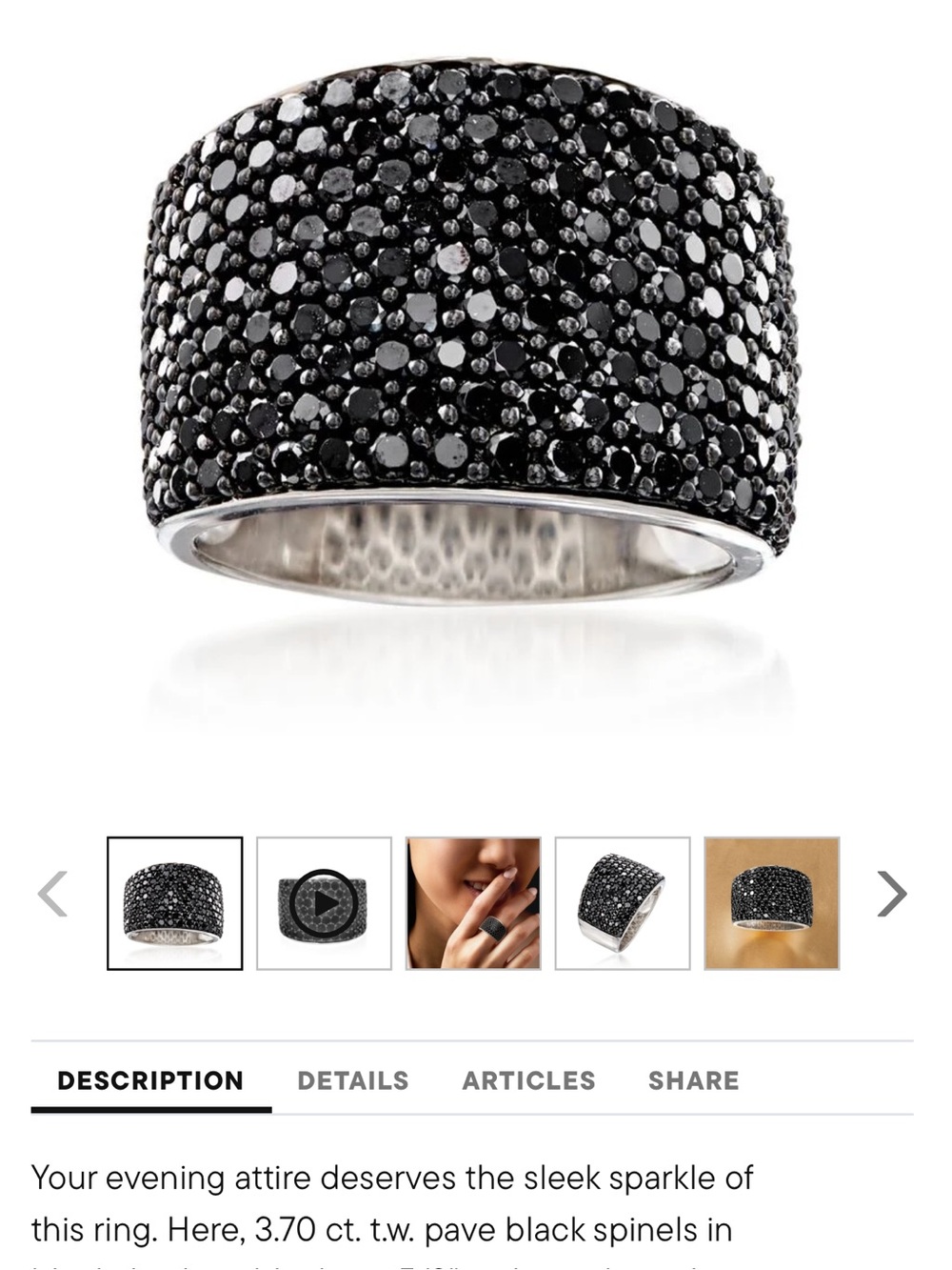 Ross-Simons Sterling Silver Wide Band Ring with Black Spinel Pave